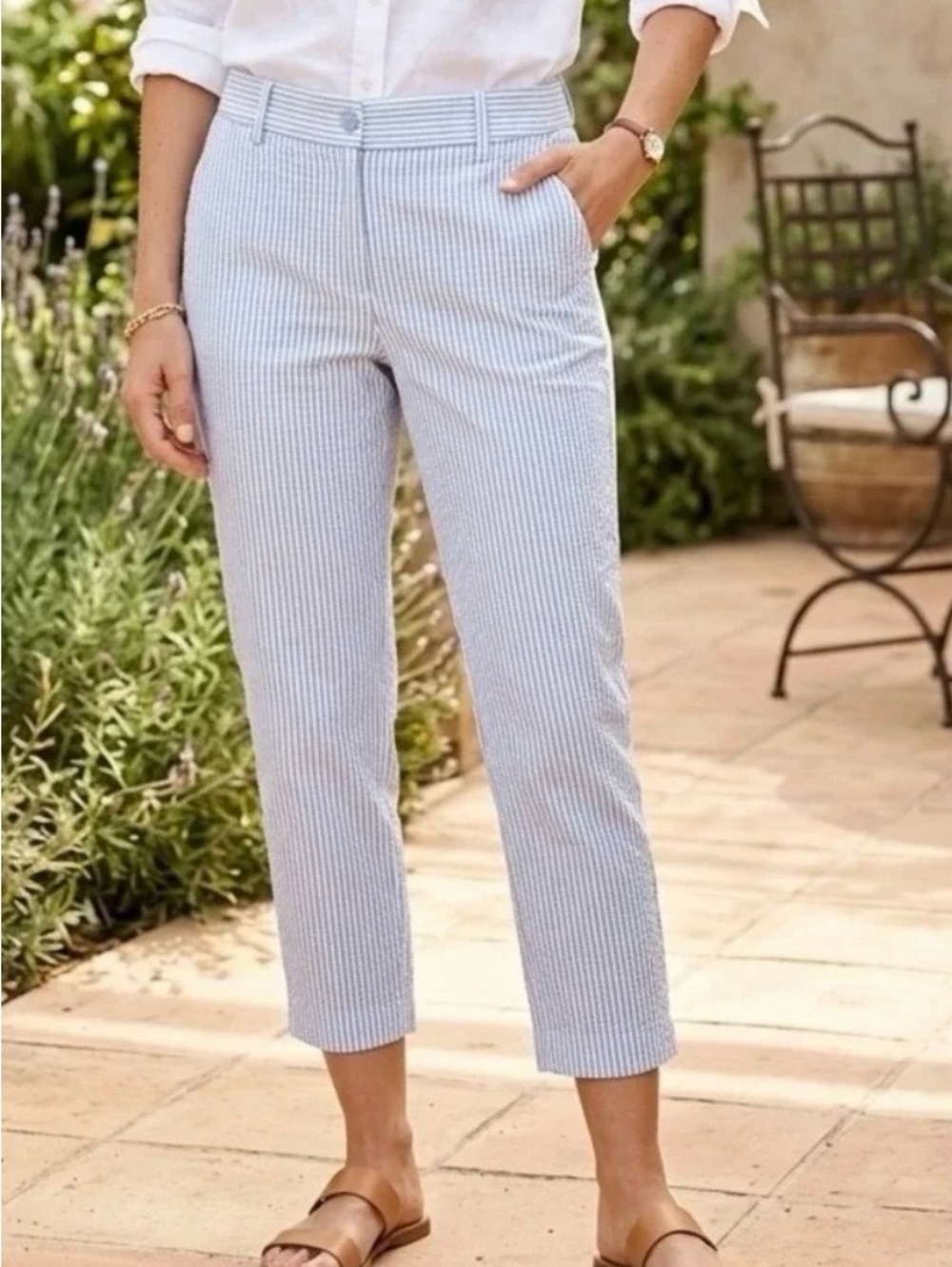 Talbots Blue and White Pinstripe Crop Pants